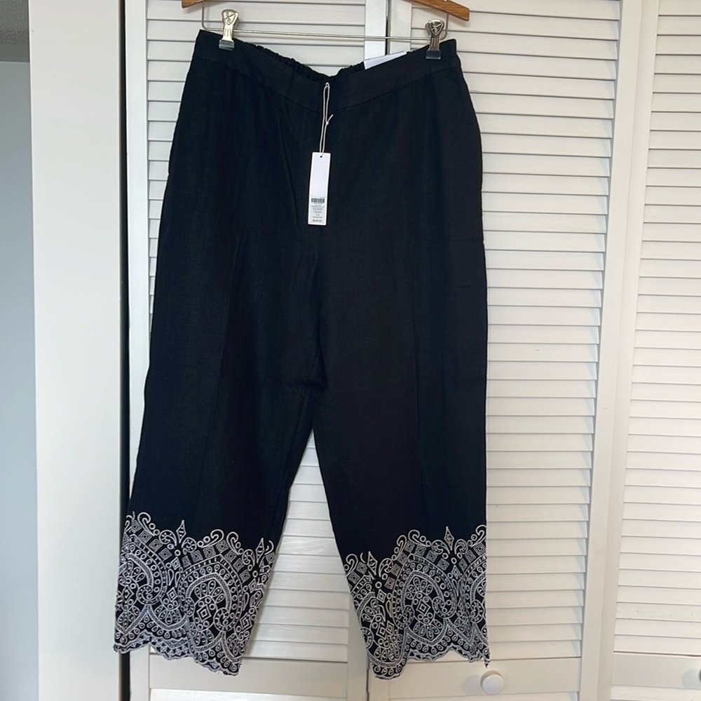 Embroidery linen crop, straight leg. never used